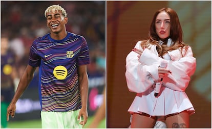 El futbolista Lamine Yamal (izquierda) y la cantante argentina Nicki Nicole (derecha).