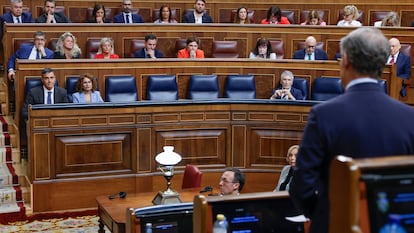 Alberto Núñez Feijóo se dirigía desde su escaño a Pedro Sánchez, en el pleno del Congreso el pasado día 9.