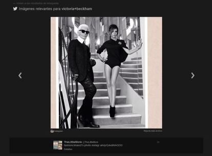 Karl Lagerfeld y Victoria Beckham, en una fotografía colgado en el Twitter de la exSpice Girl.