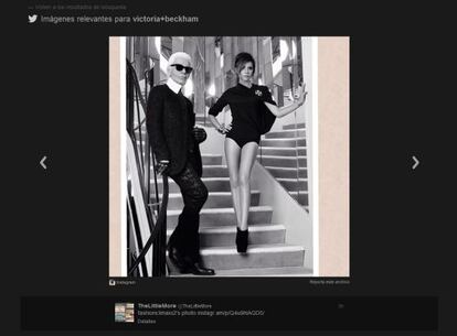 Karl Lagerfeld y Victoria Beckham, en una fotograf&iacute;a colgado en el Twitter de la exSpice Girl. 