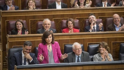 Carmen Calvo, vicepresidenta del Gobierno, este miércoles en el Congreso. 