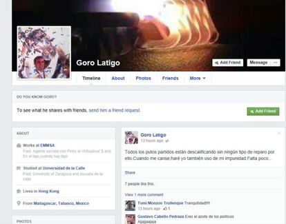 Imagen del perfil de Facebook del detenido en Teruel.