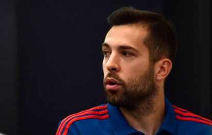 Jordi Alba, durant la roda de premsa a Krasnodar.