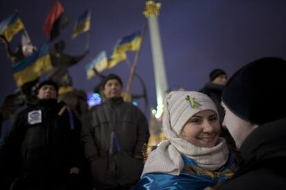 Manifestantes antigubernamentales el domingo en Kiev.