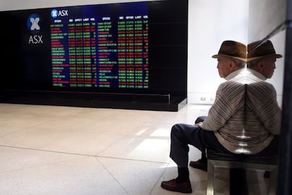 Panel de cotización de la Bolsa australiana, en Sydney