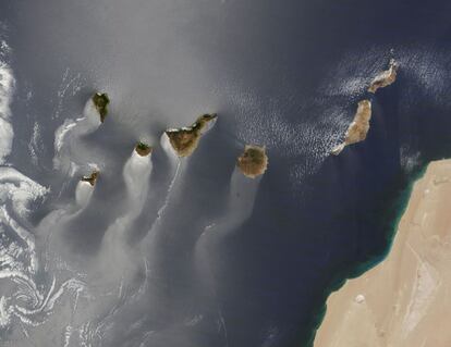 Imagen de las Islas Canarias tomada por el satélite 'Earth', el 15 de junio de 2013 que ha sido la ganadora del segundo certamen de imágenes de la NASA, en el que los seguidores de la agencia espacial en internet han elegido las mejores fotos del año.
