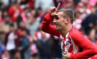 Griezmann celebra su último gol ante el Levante en el Metropolitano.