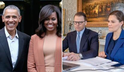 Michelle y Barack Obama y, a la derecha, Victoria de Suecia y su esposo, Daniel Westling.