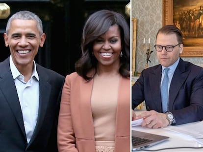 Michelle y Barack Obama y, a la derecha, Victoria de Suecia y su esposo, Daniel Westling.