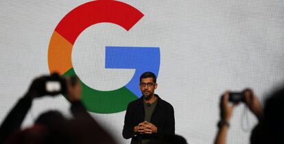 El consejero delegado de Google, Sundar Pichai, durante una conferencia de la compa&ntilde;&iacute;a.