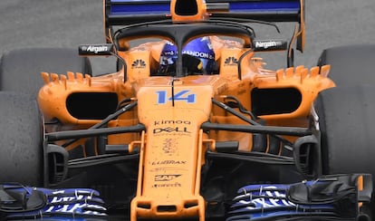 Detalle del monoplaza del piloto español Fernando Alonso.