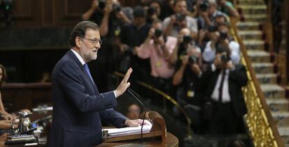 Mariano Rajoy, durant la seva intervenció en el debat d'investidura d'aquest dimarts al Congrés dels Diputats.