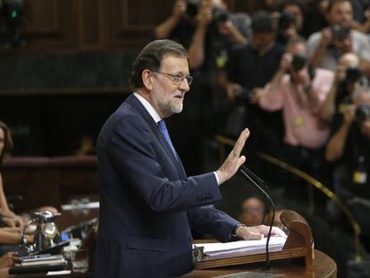 Mariano Rajoy, durant la seva intervenció en el debat d'investidura d'aquest dimarts al Congrés dels Diputats.