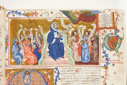 Imagem de um manuscrito medieval na exposição ‘A Luz da Idade Média’, na Biblioteca Nacional da Espanha.