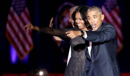 Barack Obama y su mujer Michelle, durante su discurso de despedida
