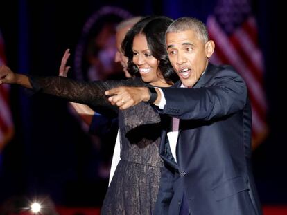 Barack Obama y su mujer Michelle, durante su discurso de despedida