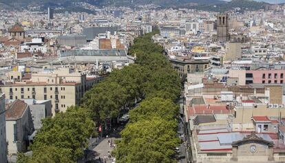 La part inferior de la Rambla, vista des del mirador de Colón.