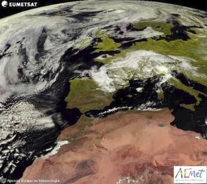 Imagen de la península Ibérica tomada por el satélite meteosat para la Aemet.