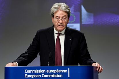 El comisario Paolo Gentiloni, durante una comparecencia en Bruselas.