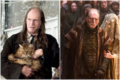 <p><strong>Harry Potter.</strong> Fue Argus Filch, el conserje de Hogwarts, en todas las entregas, excepto en 'Harry Potter y las Reliquias de la Muerte: parte 1' (2010).</p> <p><strong>Juego de tronos.</strong> El cruel jefe de la casa Frey, Walder Frey, en seis episodios durante varias temporadas (2011-2017). Es el ideólogo nada menos que de la sangrienta Boda Roja.</p>