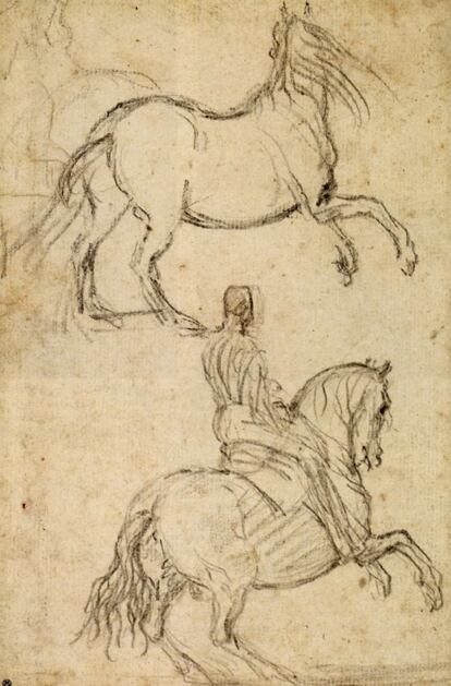 'Apuntes de dos caballos en corveta, uno de ellos con jinete', atribuido a Diego Velázquez. La muestra que ha llegado a Madrid es una versión reducida de la que se pudo ver en el British a finales de 2012.