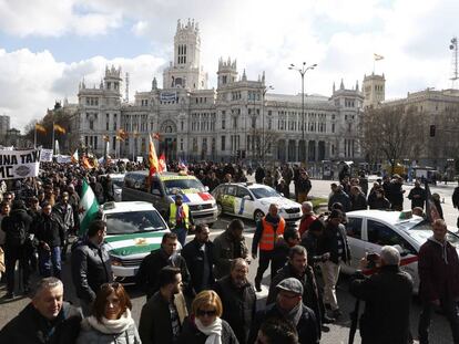 Manifestación de taxistas en Madrid en protesta por la desregulación del servicio.