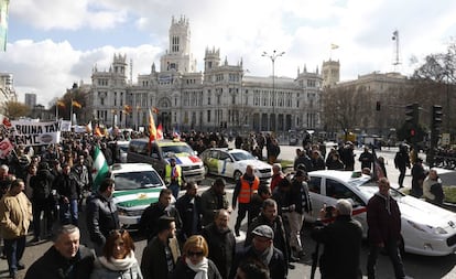 Manifestación de taxistas en Madrid en protesta por la desregulación del servicio.