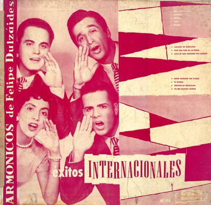 Portada del 1er disco de Exitos Internacionales, de Felipe Dulzaides y Los Armónicos, de 1956.
