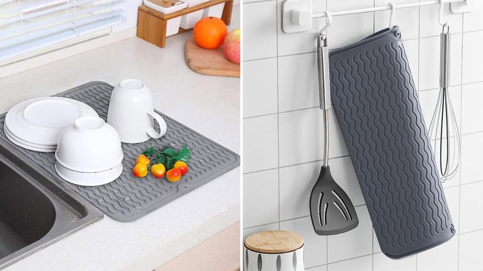 Tapete de silicona de gran tamaño para secado de tazas y platos.