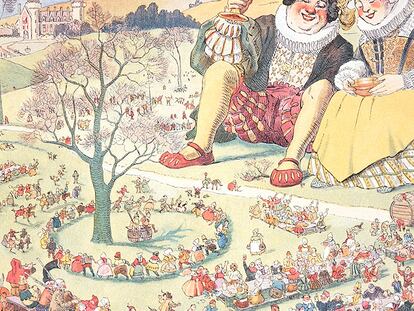 Ilustración de Adrien Leroy sobre <i>Gargantúa,</i> de Rabelais.