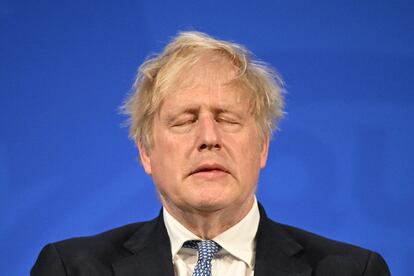 Boris Johnson durante una rueda de prensa en Downing Street, este miércoles.