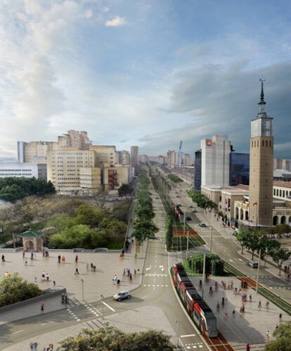 Proyección del futuro tranvía de Zaragoza.