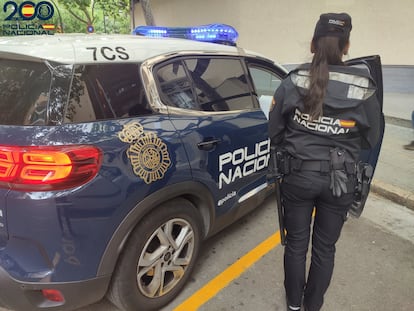 Una agente de la Policía Nacional junto a un vehículo policial, en una imagen de archivo.