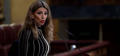 La ministra de Trabajo y Economía Social, Yolanda Díaz, este jueves en el Congreso.