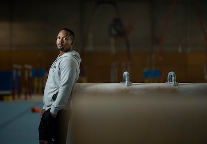 Ray Zapata, este martes en el pabellón de gimnasia del CAR después de la sesión de rehabilitación.