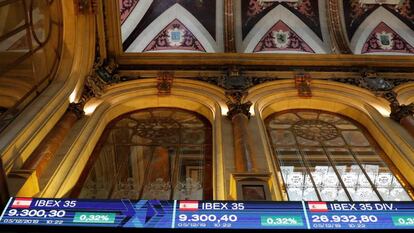 Vista del principal indicador de la Bolsa de Madrid, el IBEX 35, este pasado jueves. 