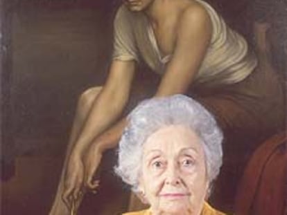 María Teresa López, ante el cuadro <i>La chiquita piconera.</i>