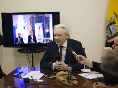 Rueda de prensa de Assange celebrada este jueves en Londres