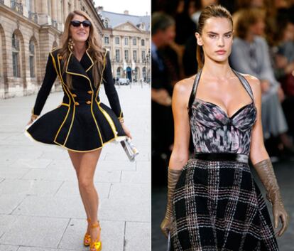 A la derecha, una silueta de la colección de Vuitton; a la izquierda, Anna dello Russo, editora de <i>Vogue </i>Japón.