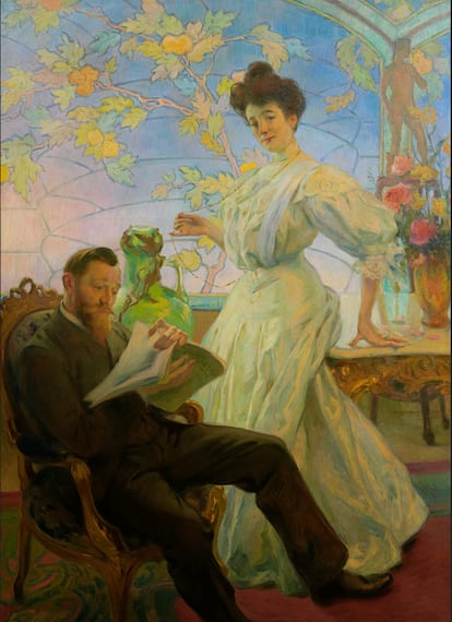 En 1906 el padre de Jean Prouvé, Victor Prouvé, pintó este retrato de Eugene Corbin y su esposa. Monsieur Corbin fue un importante mecenas de artistas del periodo art noveau como Prouvé padre en Nancy.