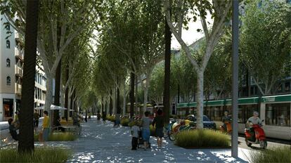 La opción A obligaría a mover el arbolado de la Diagonal. Además, según el Ayuntamiento de Barcelona, se plantarían 95 nuevos árboles.