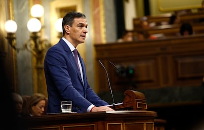 El presidente del Gobierno, durante su comparecencia en el Congreso para dar cuenta de la gestión de la dana este miércoles.