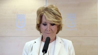 Esperanza Aguirre durante el anuncio de su dimisión.