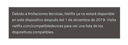 Aviso de Netflix en televisores antiguos.