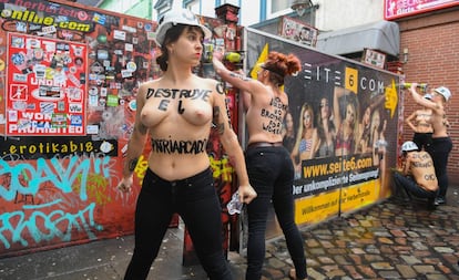Activistas de Femen en Hamburgo, este pasado 8 de marzo.