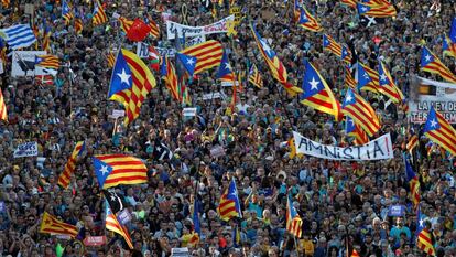 Concentración en Barcelona para protestar contra la sentencia del Supremo, el pasado sábado.