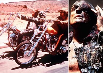 De izquierda a derecha, Dennis Hopper en fotogramas de <i>Easy rider y Waterworld.