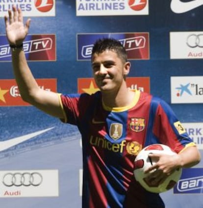 David Villa durante su presentación, en mayo de 2010, como jugador del FC Barcelona.