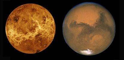 Imágenes de los planetas 'gemelos' a la Tierra: Marte y Venus.