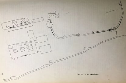 Plano de la tumba de Hatshepsut, por Elizabeth Thomas.